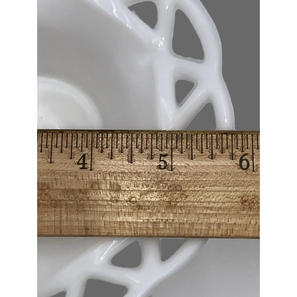 Vintage Imperial Milk Glass Lace Edge Lattice Bowl 6 in Decorative Footed Dish